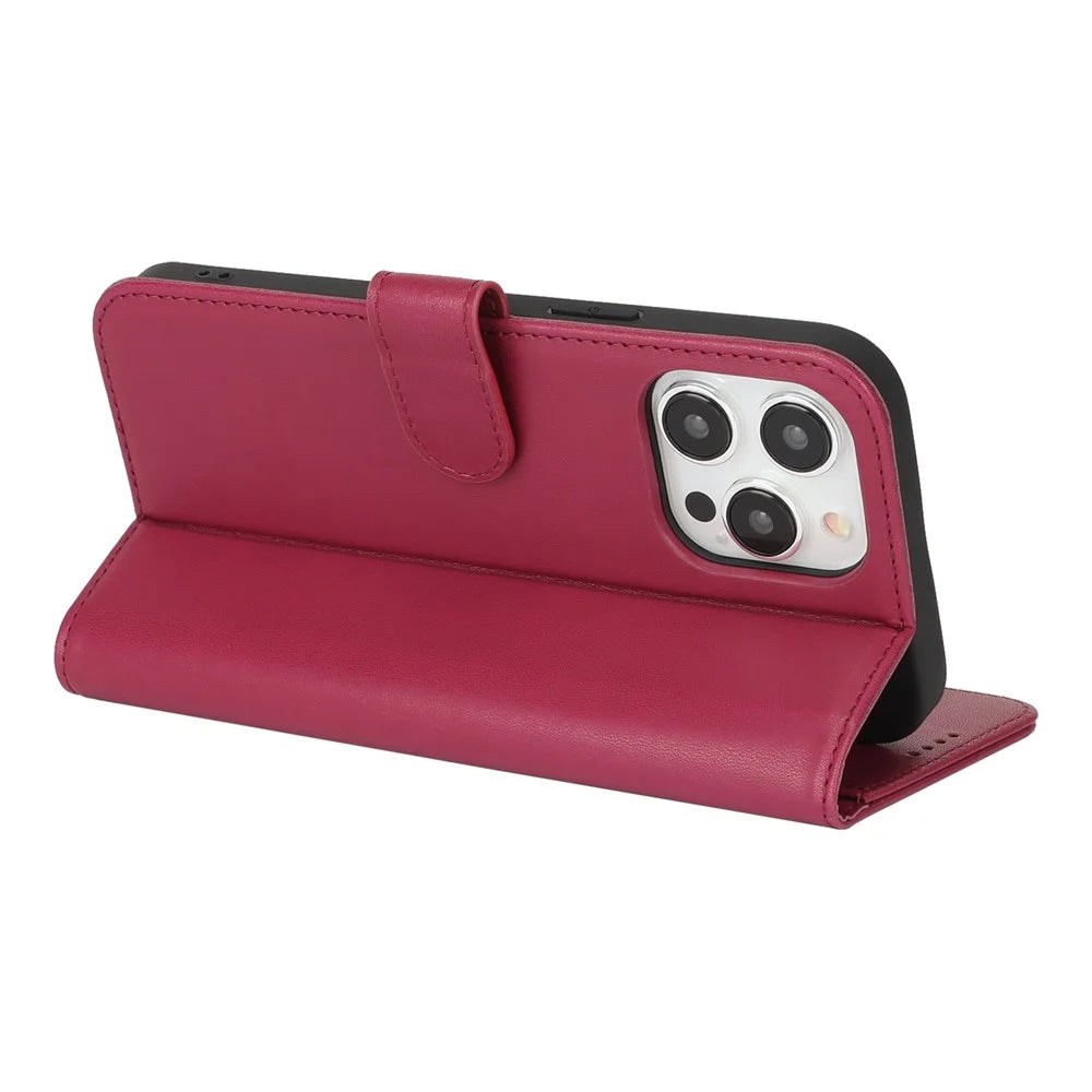 For iPhone 14 Pro Stand Case Shockproof Leather Wallet Phone Cover - Red - 3