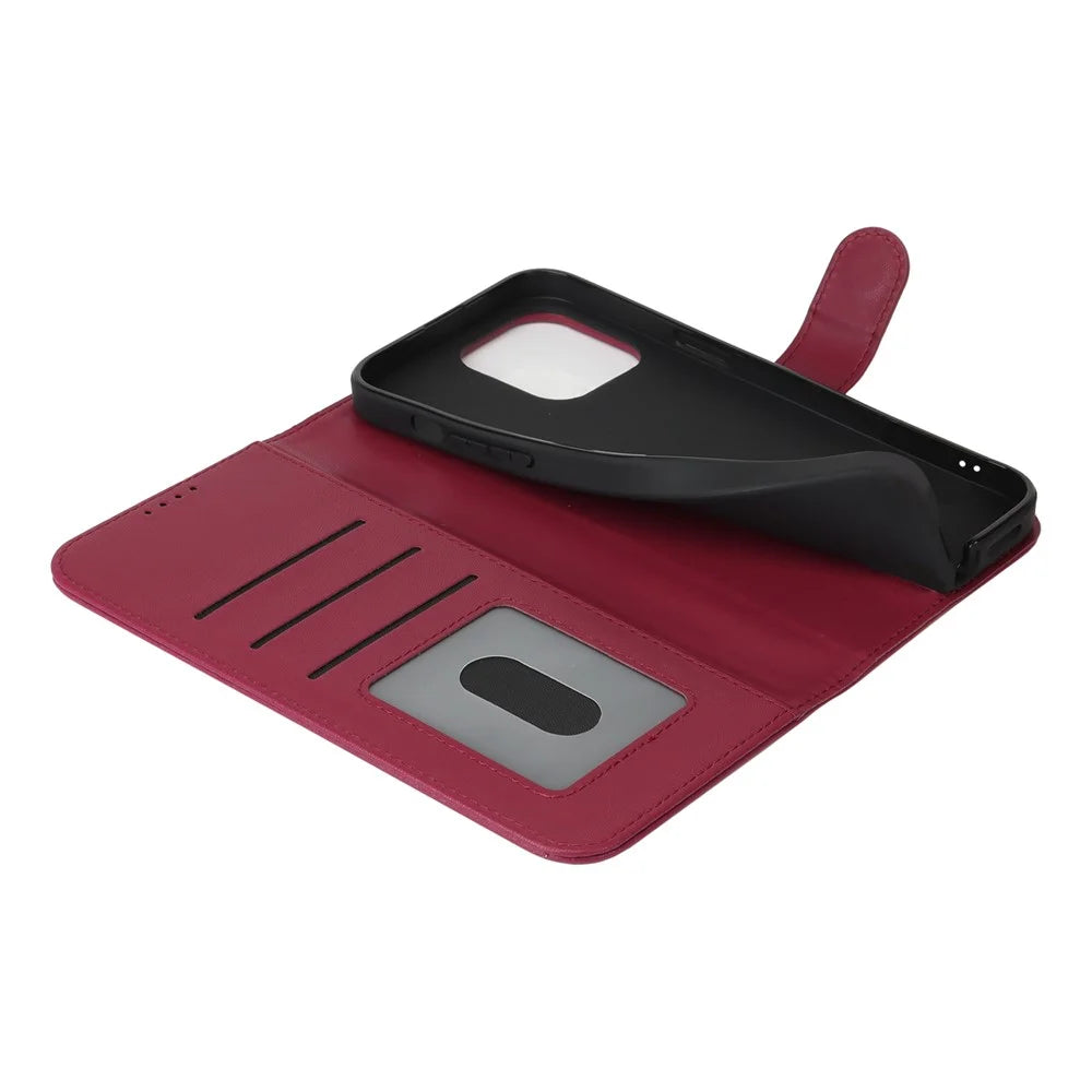 For iPhone 14 Pro Stand Case Shockproof Leather Wallet Phone Cover - Red - 5