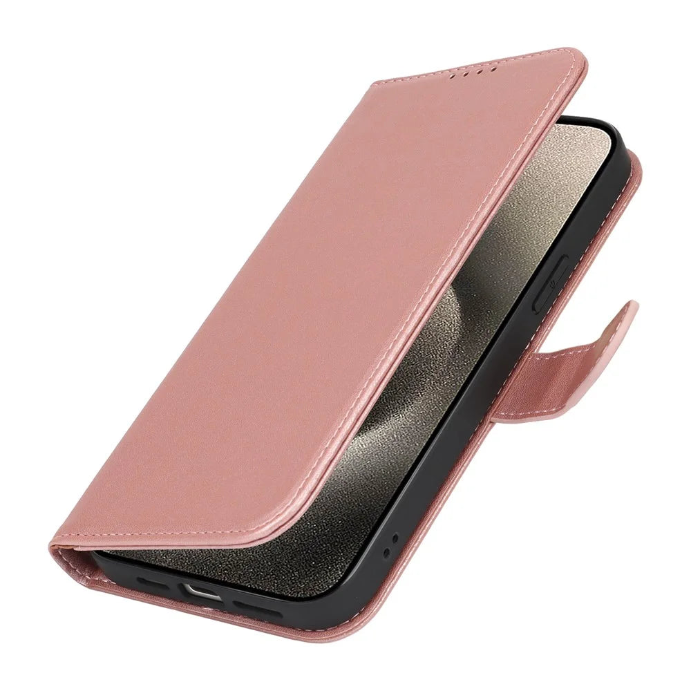For iPhone 14 Pro Max Stand Case Shockproof Leather Wallet Phone Cover - Rose Gold - 7