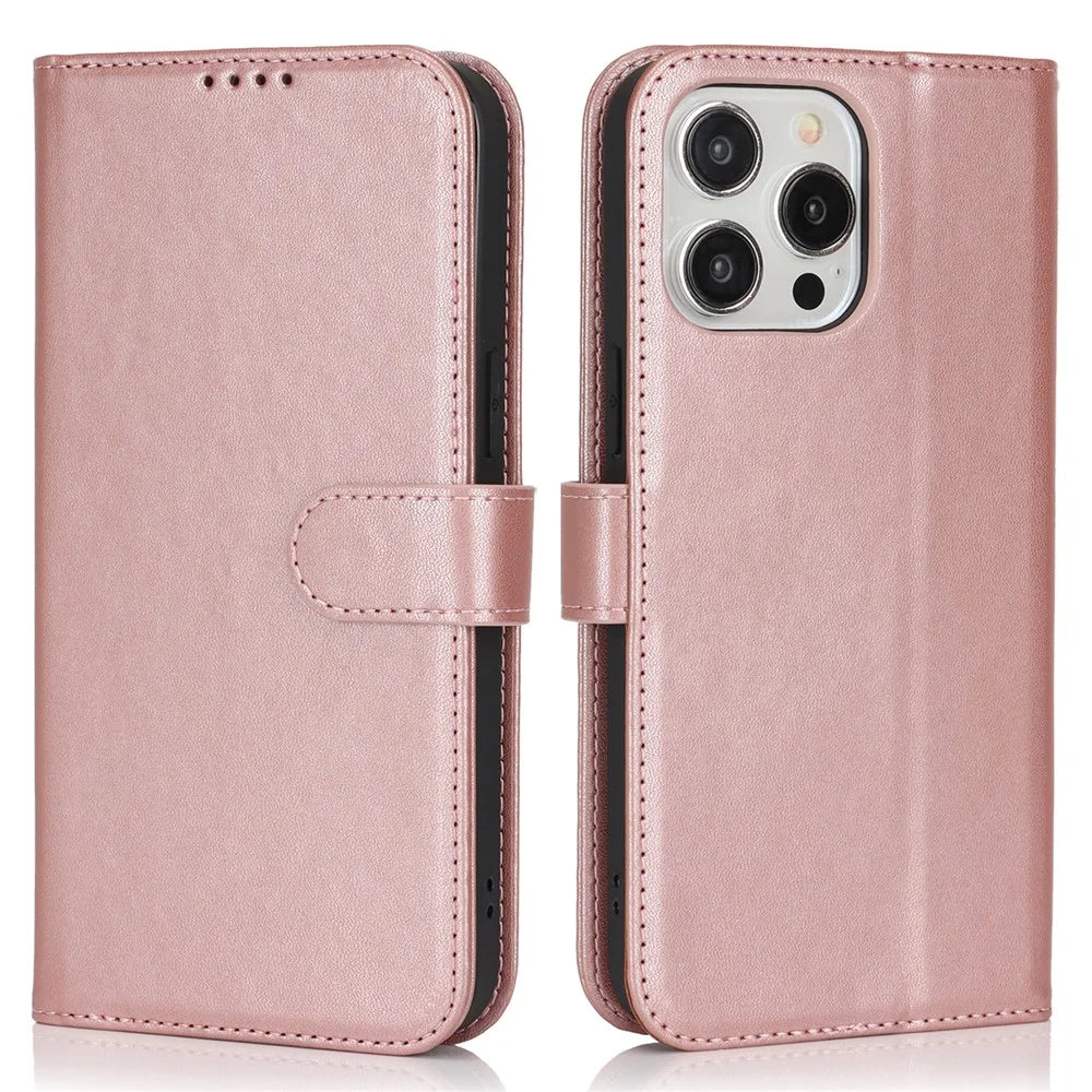 For iPhone 15 Pro Stand Case Shockproof Leather Wallet Phone Cover - Rose Gold - 1