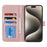 For iPhone 15 Pro Stand Case Shockproof Leather Wallet Phone Cover - Rose Gold - 2