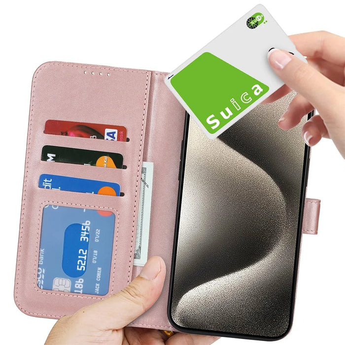 For iPhone 15 Pro Stand Case Shockproof Leather Wallet Phone Cover - Rose Gold - 5