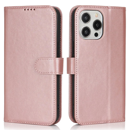 For iPhone 15 Pro Max Stand Case Shockproof Leather Wallet Phone Cover - Rose Gold - 1