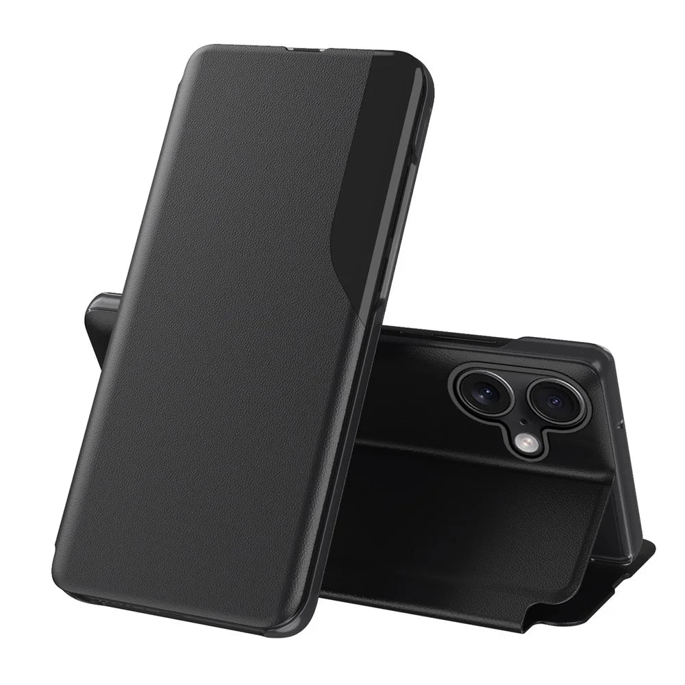 For iPhone 17 Phone Case Folio Flip PU Leather Stand Cover - Black - 1