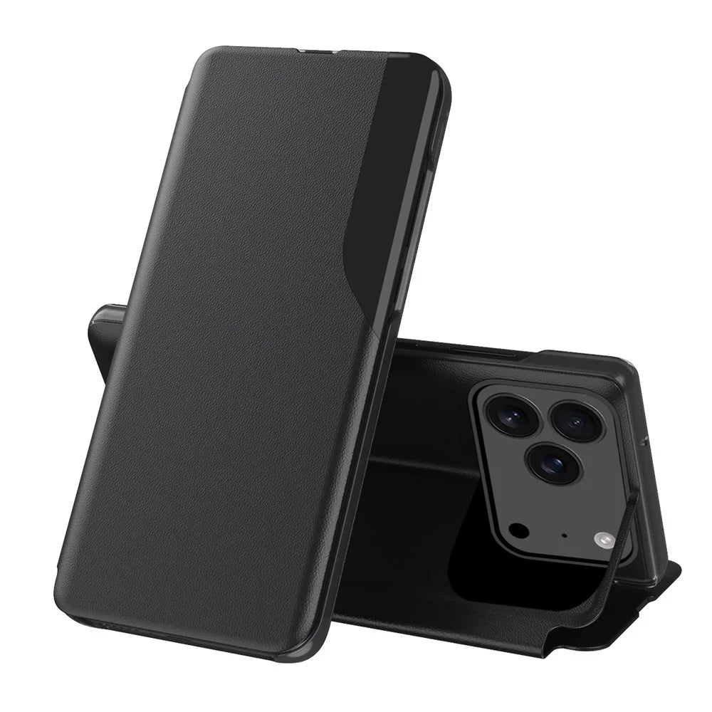 For iPhone 17 Pro Phone Case Folio Flip PU Leather Stand Cover - Black - 1