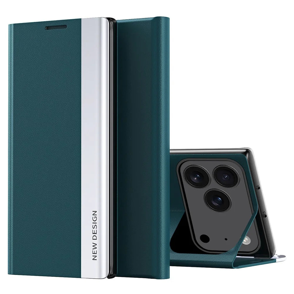For iPhone 17 Pro Case Anti-Drop Leather Phone Cover with Stand - Green - 1