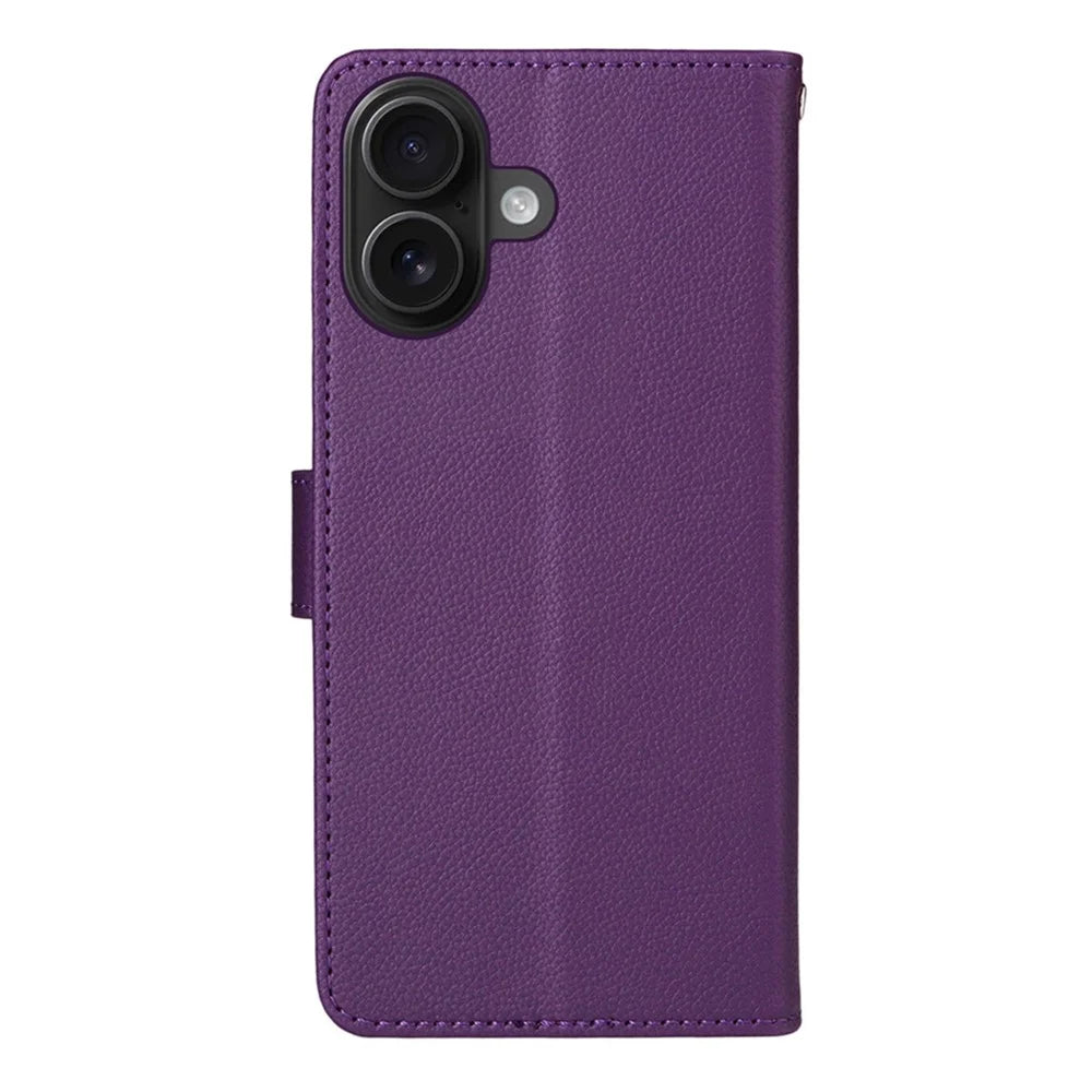 ENKAY HAT PRINCE For iPhone 16 Wallet Case with Strap RFID Blocking Leather Stand Phone Cover - Purple - 7