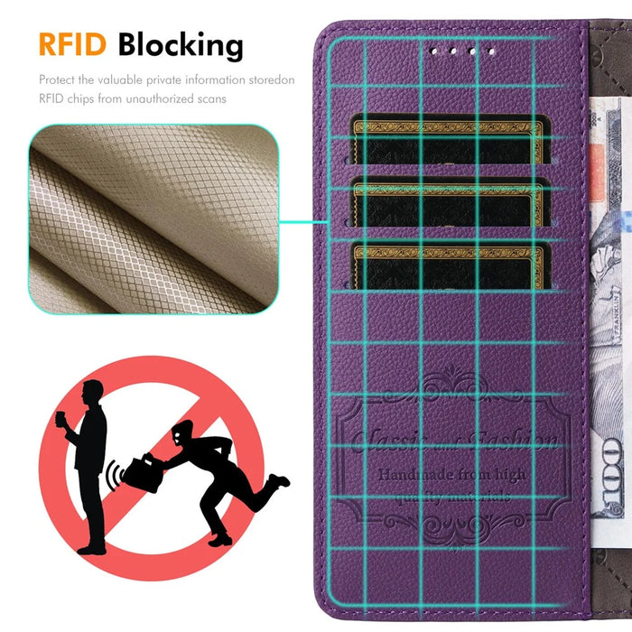 ENKAY HAT PRINCE For iPhone 16 Pro Wallet Case with Strap RFID Blocking Leather Stand Phone Cover - Purple - 2