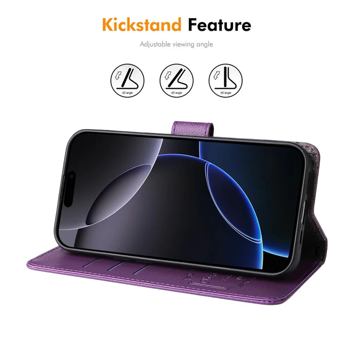 ENKAY HAT PRINCE For iPhone 16 Pro Wallet Case with Strap RFID Blocking Leather Stand Phone Cover - Purple - 3
