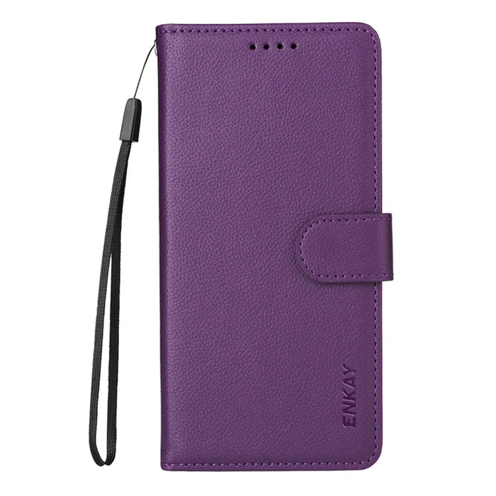 ENKAY HAT PRINCE For iPhone 16 Pro Wallet Case with Strap RFID Blocking Leather Stand Phone Cover - Purple - 6
