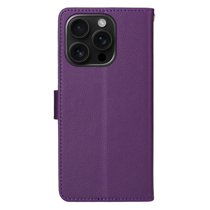 ENKAY HAT PRINCE For iPhone 16 Pro Wallet Case with Strap RFID Blocking Leather Stand Phone Cover - Purple - 7