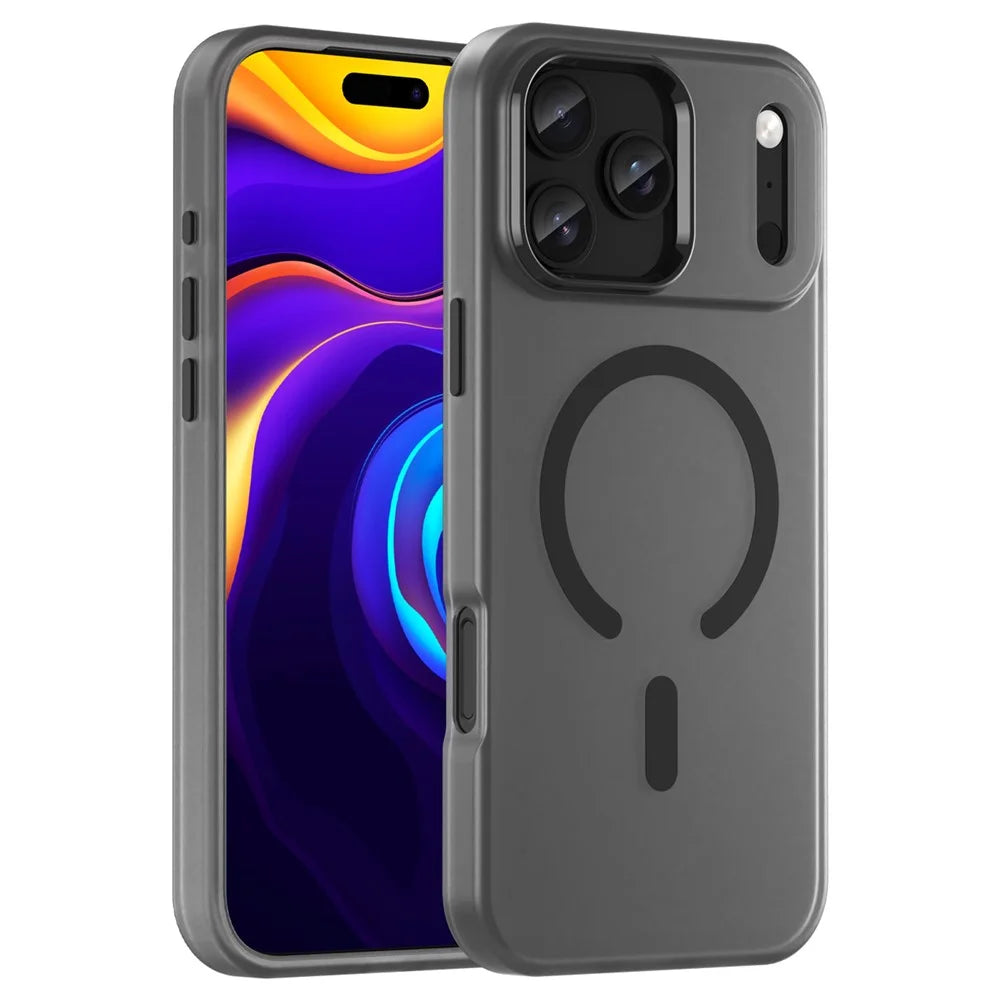 For iPhone 17 Pro Max Case Compatible with MagSafe TPU + PC Matte Translucent Phone Back Cover - Black - 1