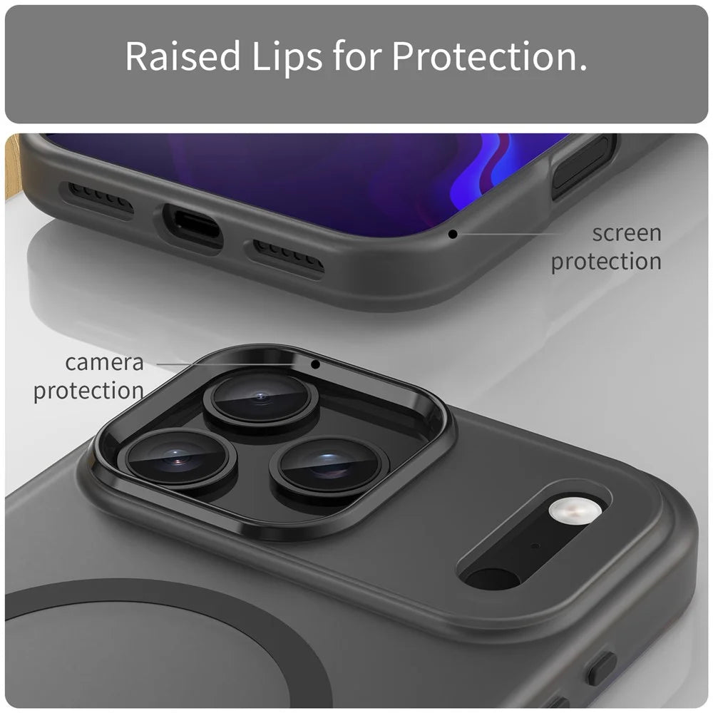 For iPhone 17 Pro Max Case Compatible with MagSafe TPU + PC Matte Translucent Phone Back Cover - Black - 6