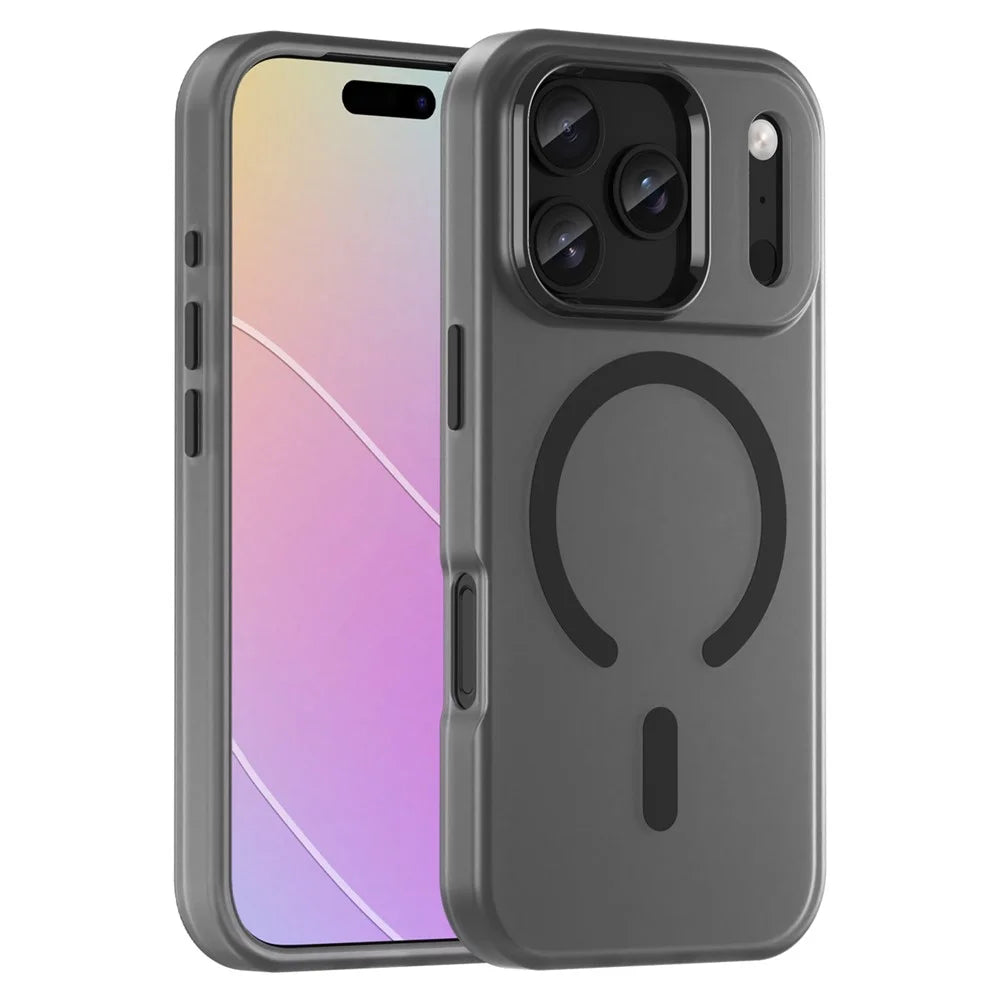 For iPhone 17 Pro Case Compatible with MagSafe TPU + PC Matte Translucent Phone Back Cover - Black - 1