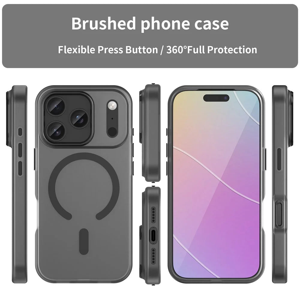 For iPhone 17 Pro Case Compatible with MagSafe TPU + PC Matte Translucent Phone Back Cover - Black - 3