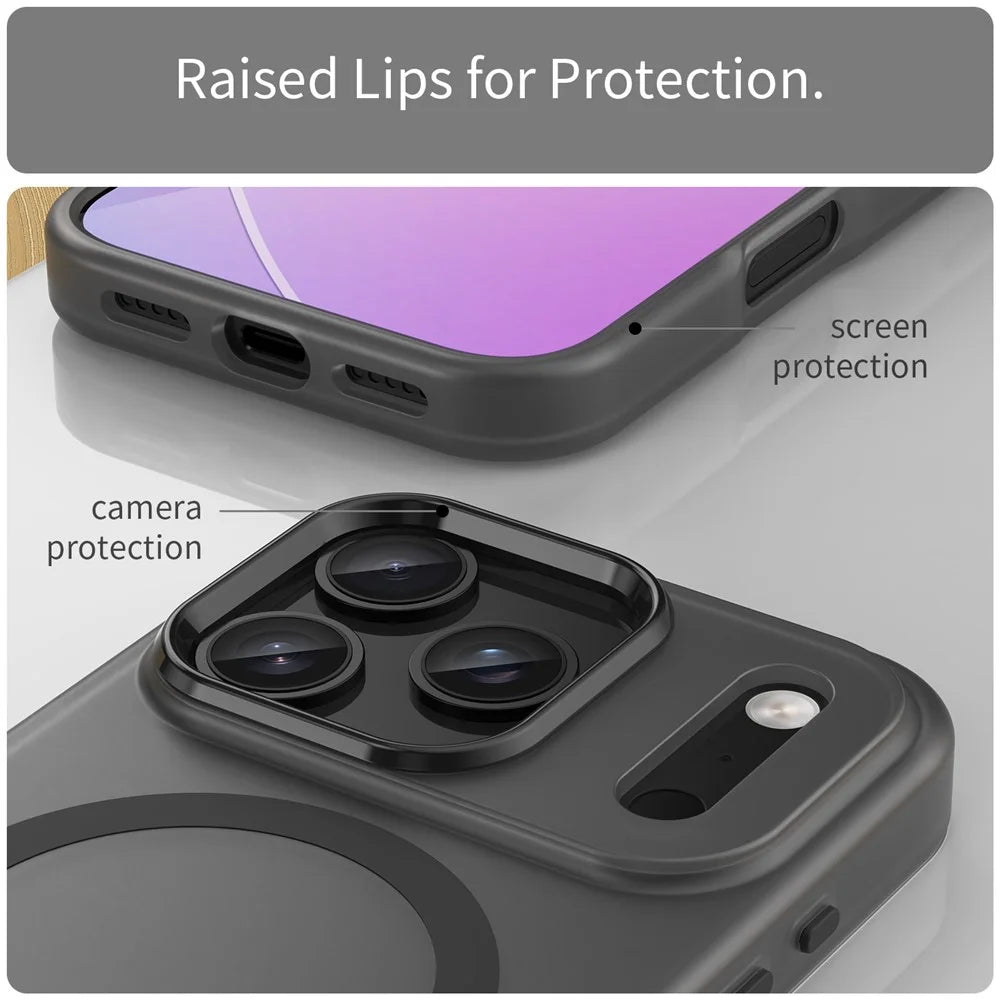 For iPhone 17 Pro Case Compatible with MagSafe TPU + PC Matte Translucent Phone Back Cover - Black - 6