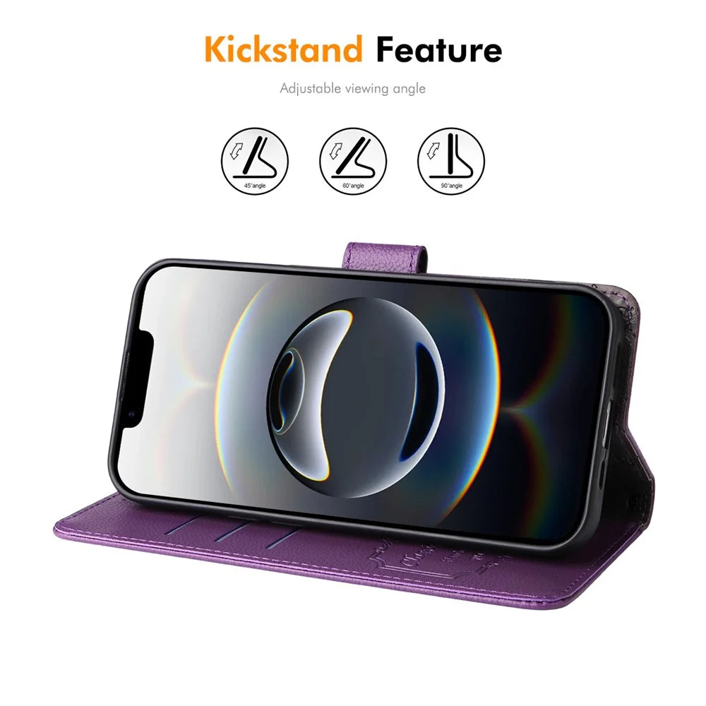 ENKAY HAT PRINCE For iPhone 17e / 16e Wallet Case with Strap RFID Blocking Leather Stand Phone Cover - Purple - 3