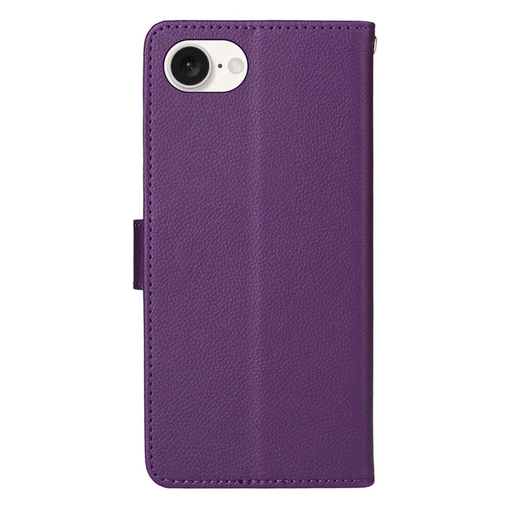 ENKAY HAT PRINCE For iPhone 17e / 16e Wallet Case with Strap RFID Blocking Leather Stand Phone Cover - Purple - 7