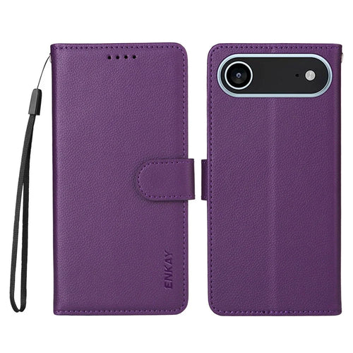 ENKAY HAT PRINCE For iPhone Air Wallet Case with Strap RFID Blocking Leather Stand Phone Cover - Purple - 1