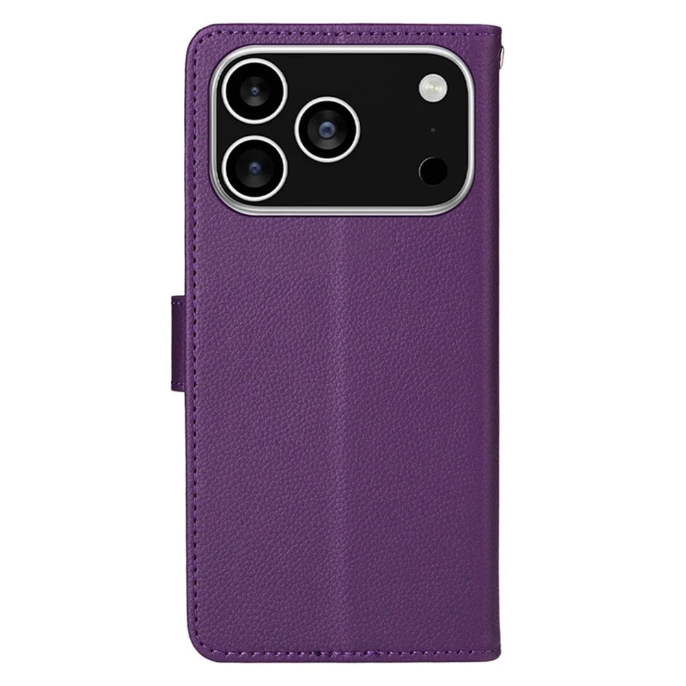 ENKAY HAT PRINCE For iPhone 17 Pro Wallet Case with Strap RFID Blocking Leather Stand Phone Cover - Purple - 7