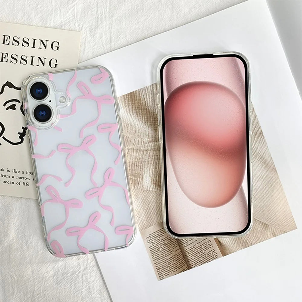 For iPhone 16 Case Butterfly Pattern Soft TPU Protective Clear Cover - Pink - 2