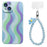 For iPhone 15 Case with Phone Tether Tabs Protective TPU Phone Cover Wave Pattern Design - Purple / Blue - 1