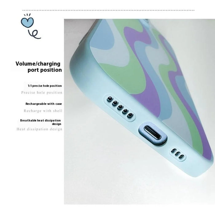 For iPhone 15 Case with Phone Tether Tabs Protective TPU Phone Cover Wave Pattern Design - Purple / Blue - 3
