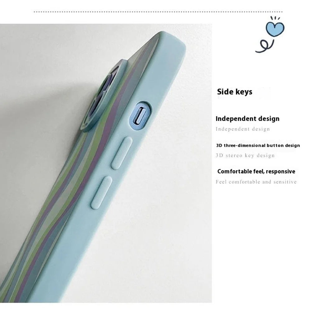For iPhone 15 Plus Case with Phone Tether Tabs Protective TPU Phone Cover Wave Pattern Design - Purple / Blue - 4