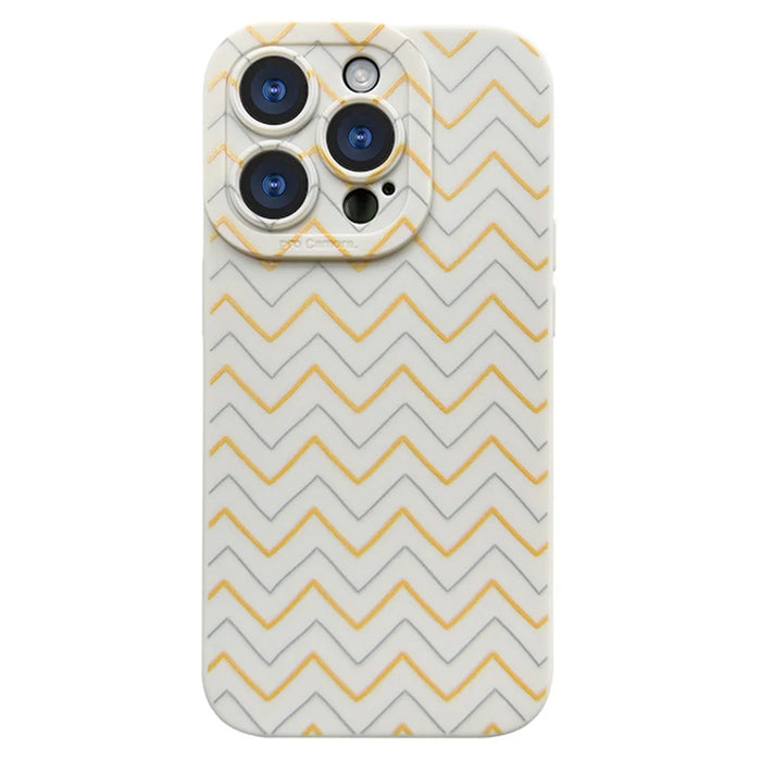 For iPhone 16 Pro Max Case with Phone Tether Tabs Protective TPU Phone Cover Wave Pattern Design - Yellow / Pink - 2