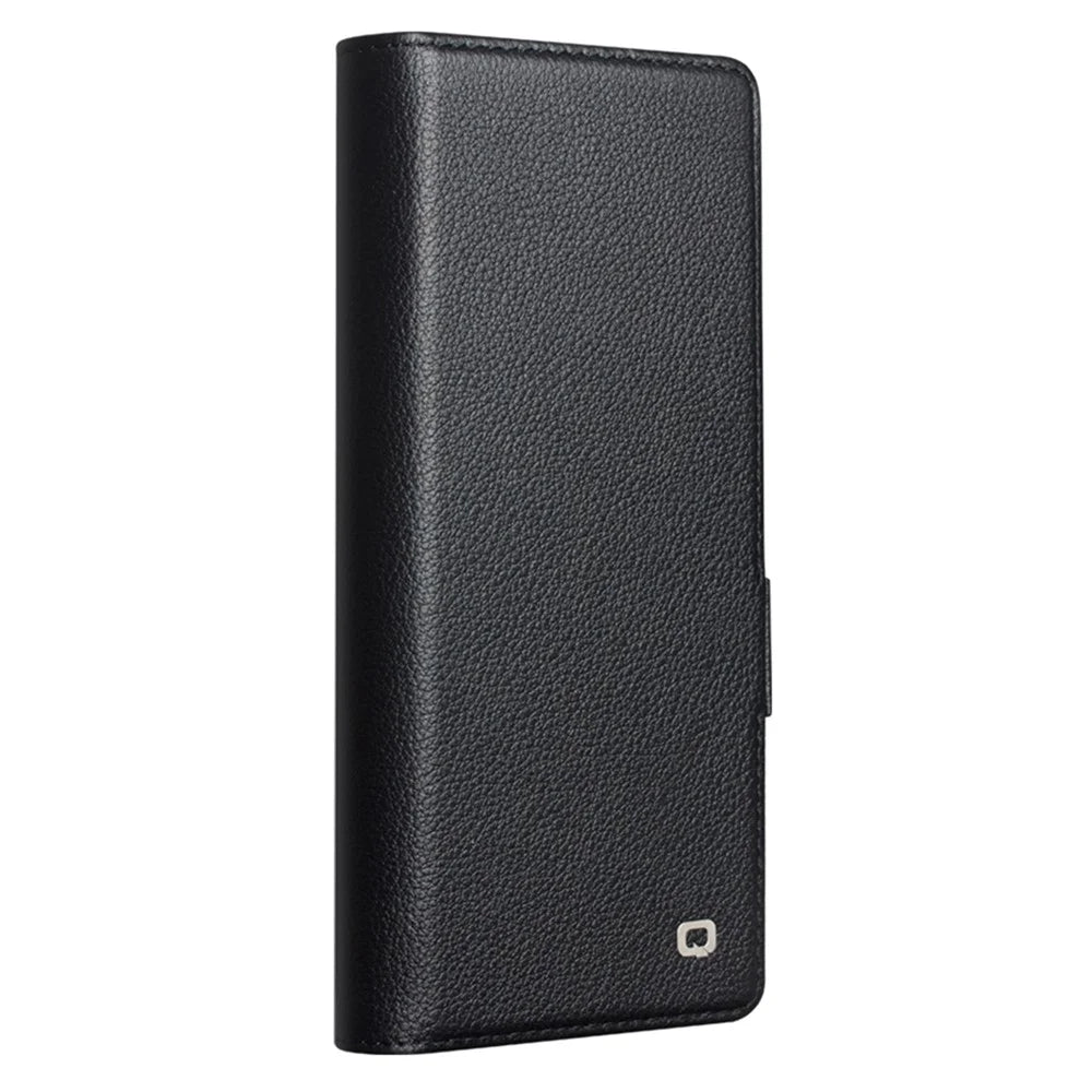 QIALINO For Samsung Galaxy Z Fold7 5G Case with Card Holder Genuine Cow Leather Stand Phone Cover - Black - 4