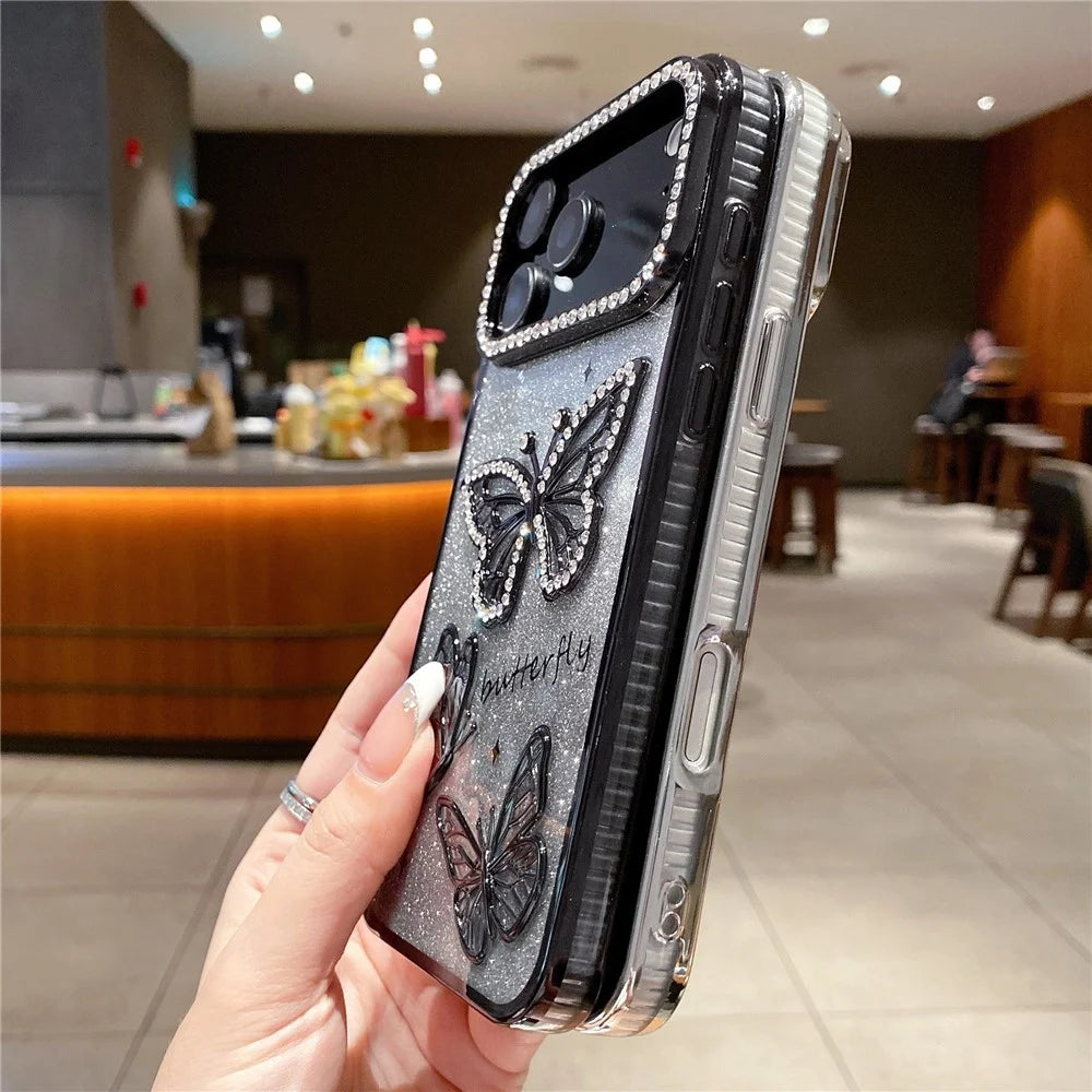 For iPhone 18 Pro Max / 17 Pro Max Case Rhinestone Butterfly Decor TPU Phone Back Cover - Gold - 4