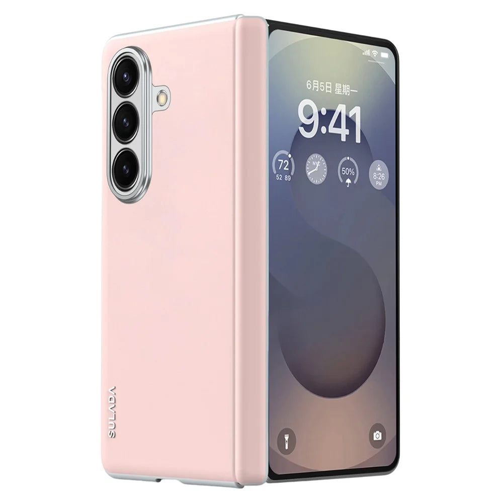 SULADA For Samsung Galaxy Z Fold7 5G Case Leather Back Cover Magnetic Case Hinge Protection - Pink - 1