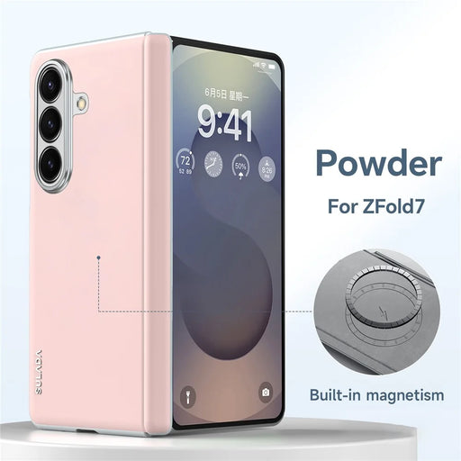 SULADA For Samsung Galaxy Z Fold7 5G Case Leather Back Cover Magnetic Case Hinge Protection - Pink - 2