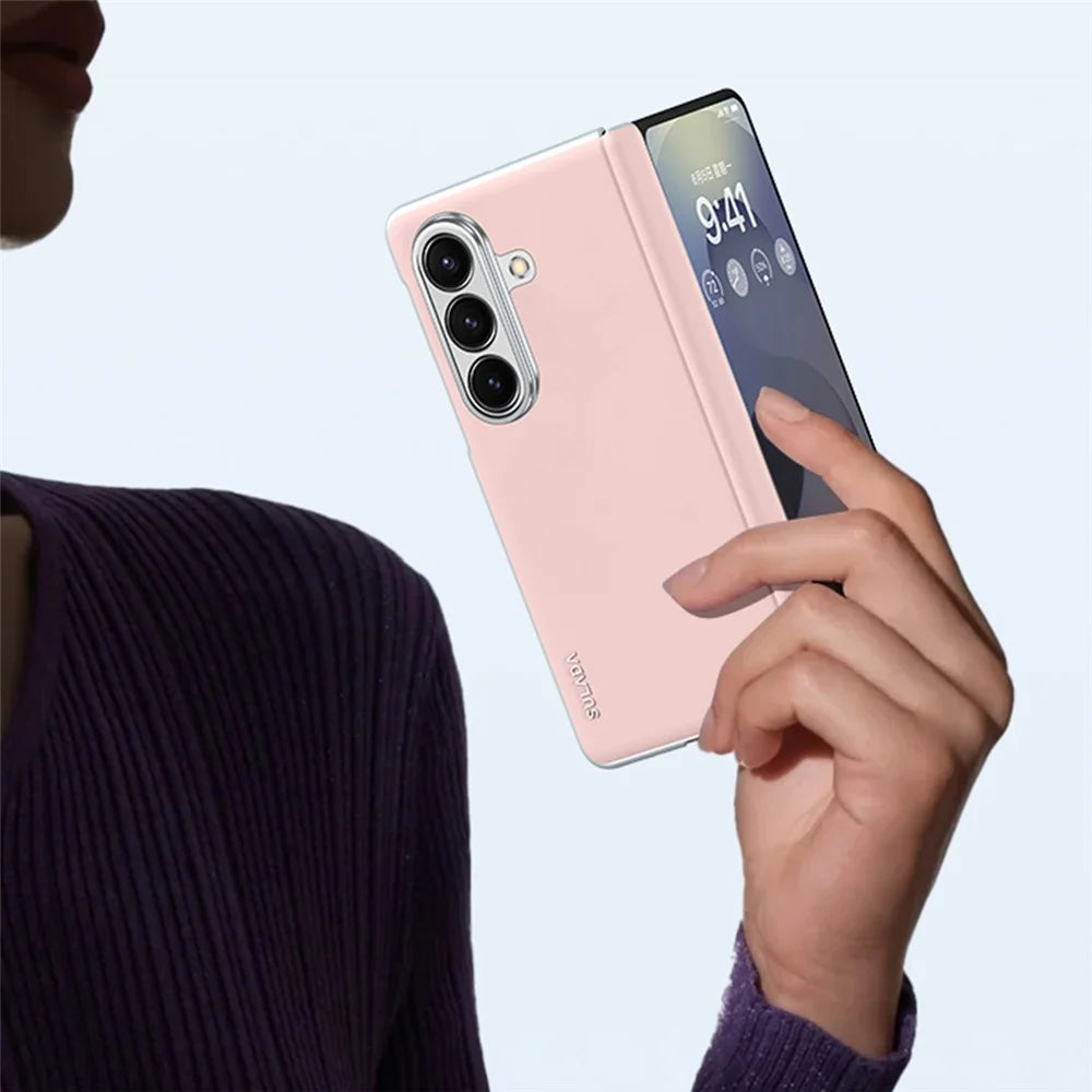 SULADA For Samsung Galaxy Z Fold7 5G Case Leather Back Cover Magnetic Case Hinge Protection - Pink - 5