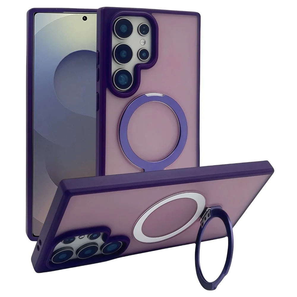 For Samsung Galaxy S25 Ultra Magnetic Case with Kickstand TPU + PC Phone Back Cover - Dark Purple - 1
