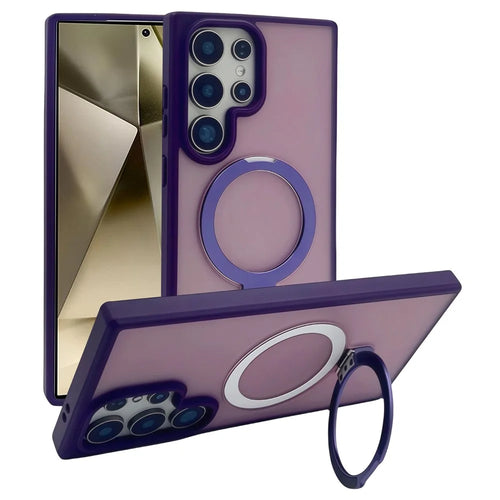 For Samsung Galaxy S24 Ultra Magnetic Case with Kickstand TPU + PC Phone Back Cover - Dark Purple - 1
