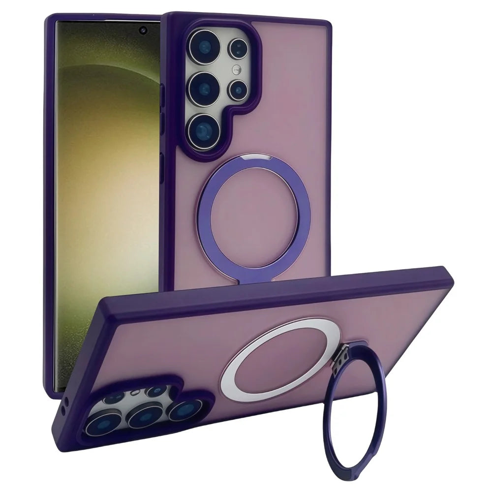 For Samsung Galaxy S23 Ultra Magnetic Case with Kickstand TPU + PC Phone Back Cover - Dark Purple - 1