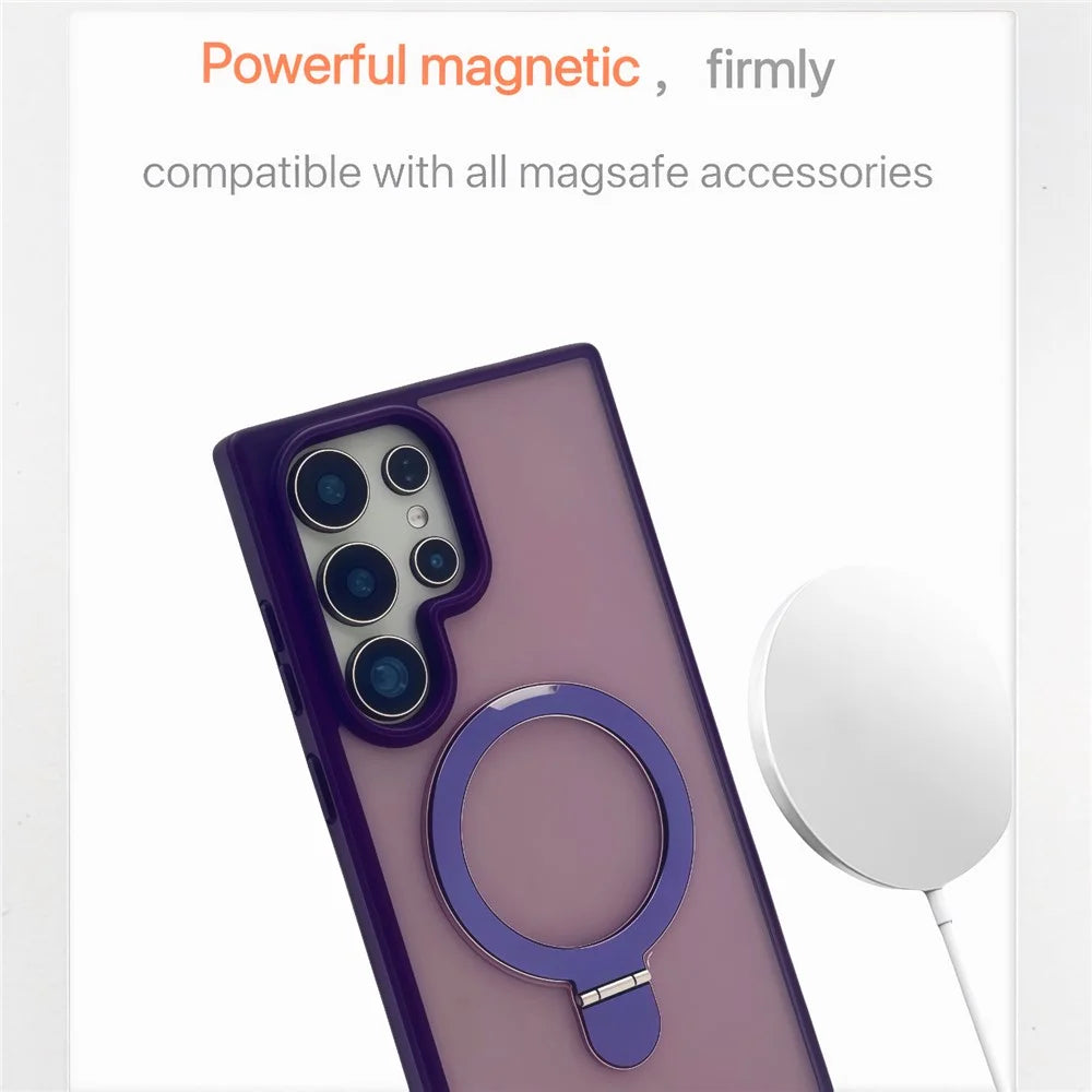 For Samsung Galaxy S23 Ultra Magnetic Case with Kickstand TPU + PC Phone Back Cover - Dark Purple - 3