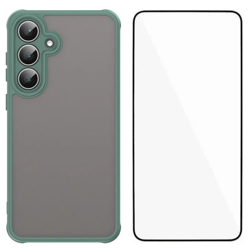 WANLONFENG For Samsung Galaxy S25 FE Case with Screen Film  FD Series Skin Touch TPU PC Phone Back Cover - Green - 1