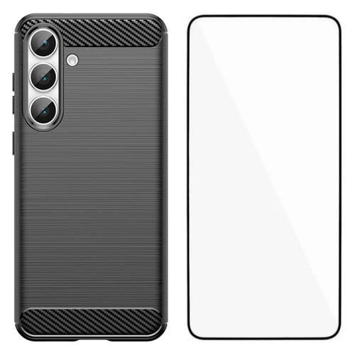 WANLONFENG For Samsung Galaxy S25 FE Case with Tempered Glass  LS Series Brushed Texture TPU Phone Cover - Black - 1