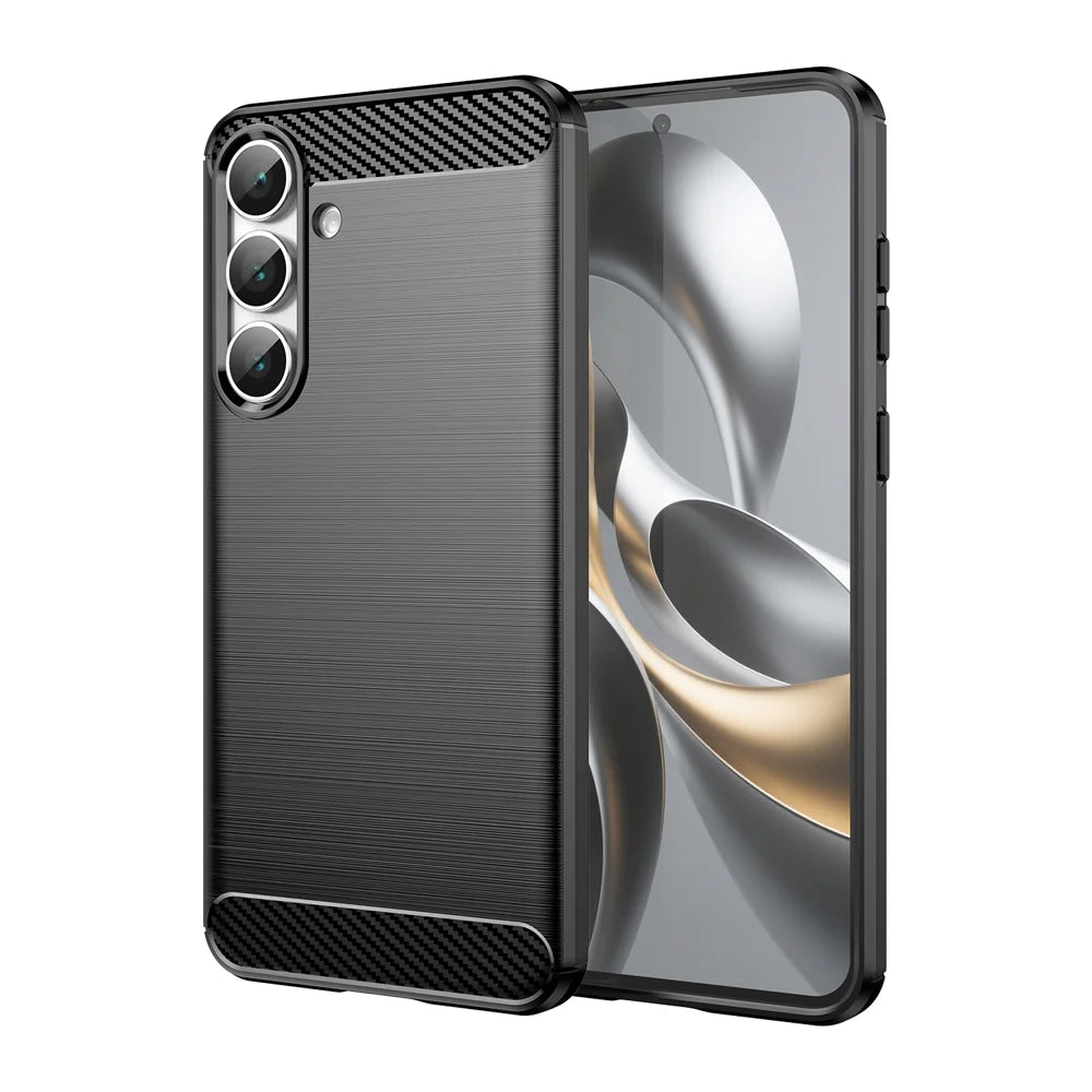 WANLONFENG For Samsung Galaxy S25 FE Case with Tempered Glass  LS Series Brushed Texture TPU Phone Cover - Black - 2
