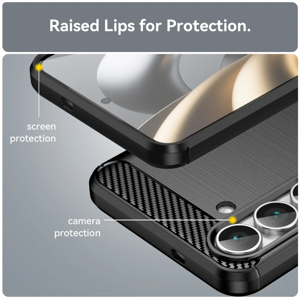 WANLONFENG For Samsung Galaxy S25 FE Case with Tempered Glass  LS Series Brushed Texture TPU Phone Cover - Black - 7
