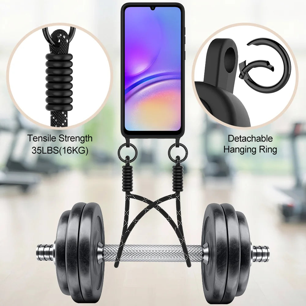For Samsung Galaxy F05 / Galaxy M05 4G / Galaxy A05 4G Liquid Silicone Case  Phone Back Cover with Card Holder and Short Strap - Black - 4