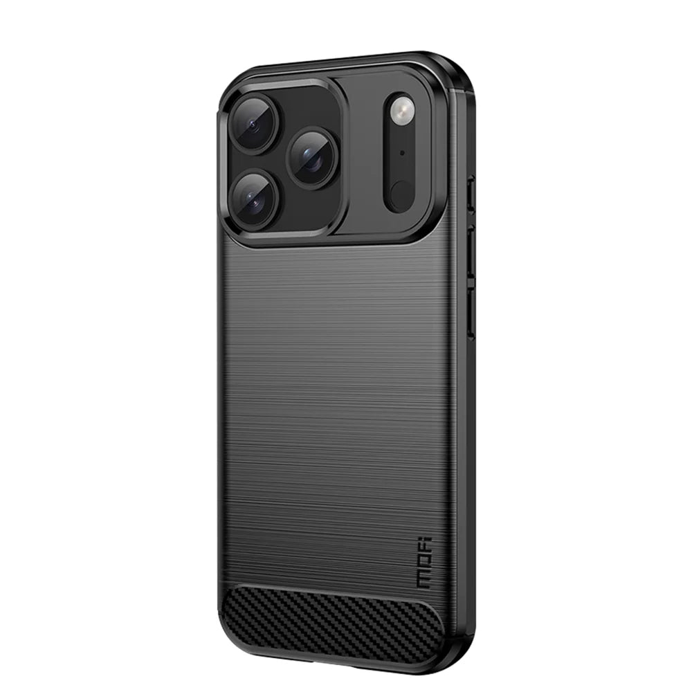 MOFI For iPhone 17 Pro Back Cover  Brushed Texture Carbon Fiber Soft TPU Case - Black - 1