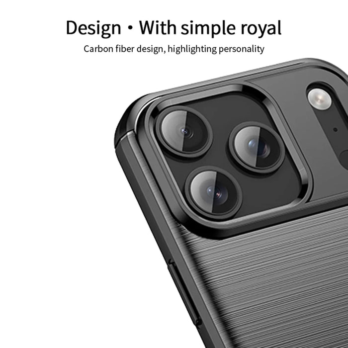 MOFI For iPhone 17 Pro Back Cover  Brushed Texture Carbon Fiber Soft TPU Case - Black - 2