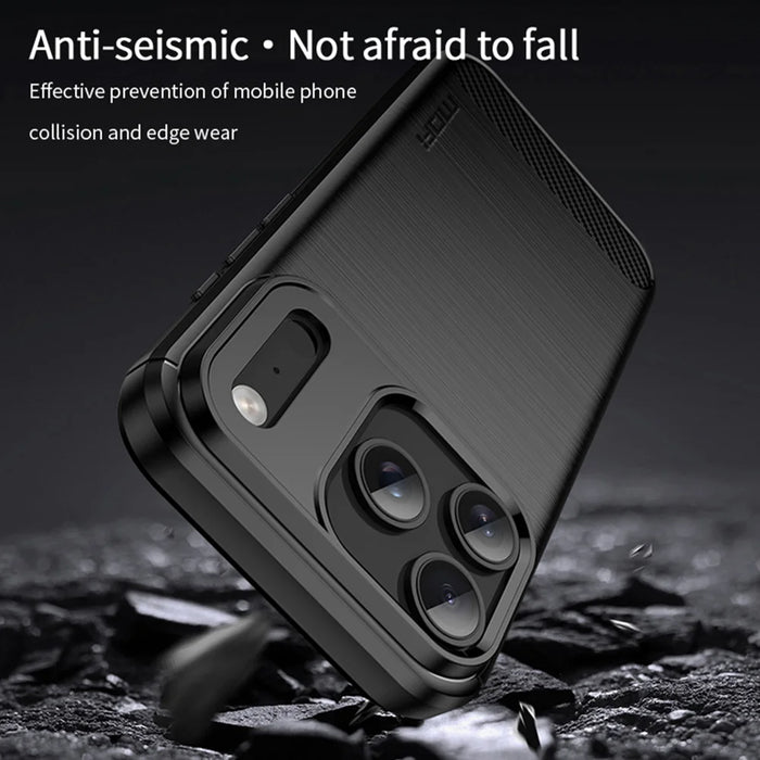 MOFI For iPhone 17 Pro Back Cover  Brushed Texture Carbon Fiber Soft TPU Case - Black - 3
