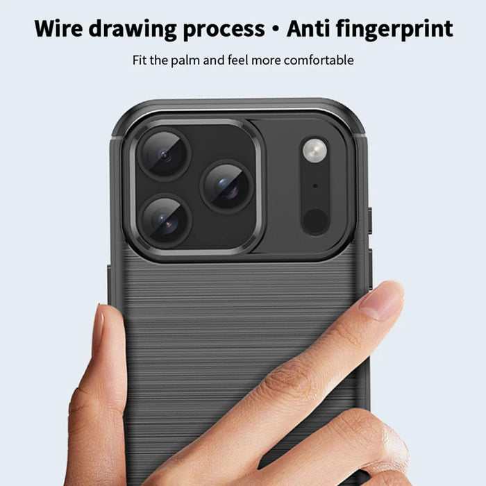 MOFI For iPhone 17 Pro Back Cover  Brushed Texture Carbon Fiber Soft TPU Case - Black - 4