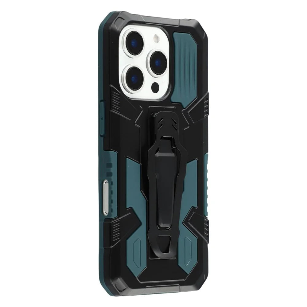 For iPhone 16 Pro Case with Kickstand Belt Clip Design TPU + PC Phone Back Cover - Green - 1