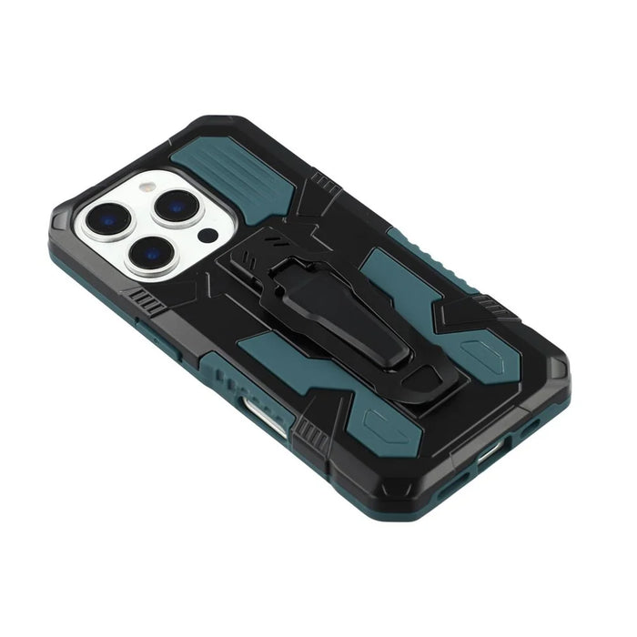 For iPhone 16 Pro Case with Kickstand Belt Clip Design TPU + PC Phone Back Cover - Green - 5