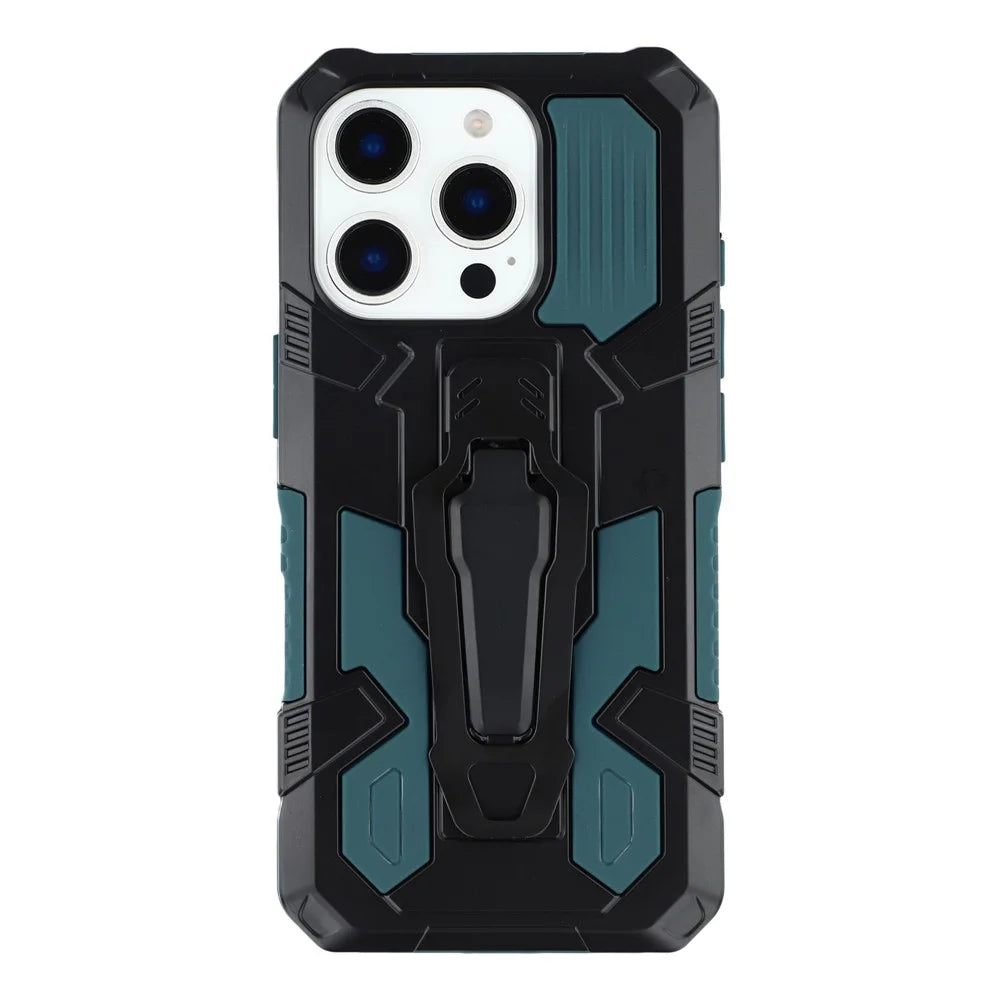 For iPhone 16 Pro Max Case with Kickstand Belt Clip Design TPU + PC Phone Back Cover - Green - 3